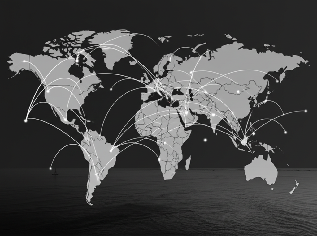 Monochrome global network lines symbolizing scale and reliability